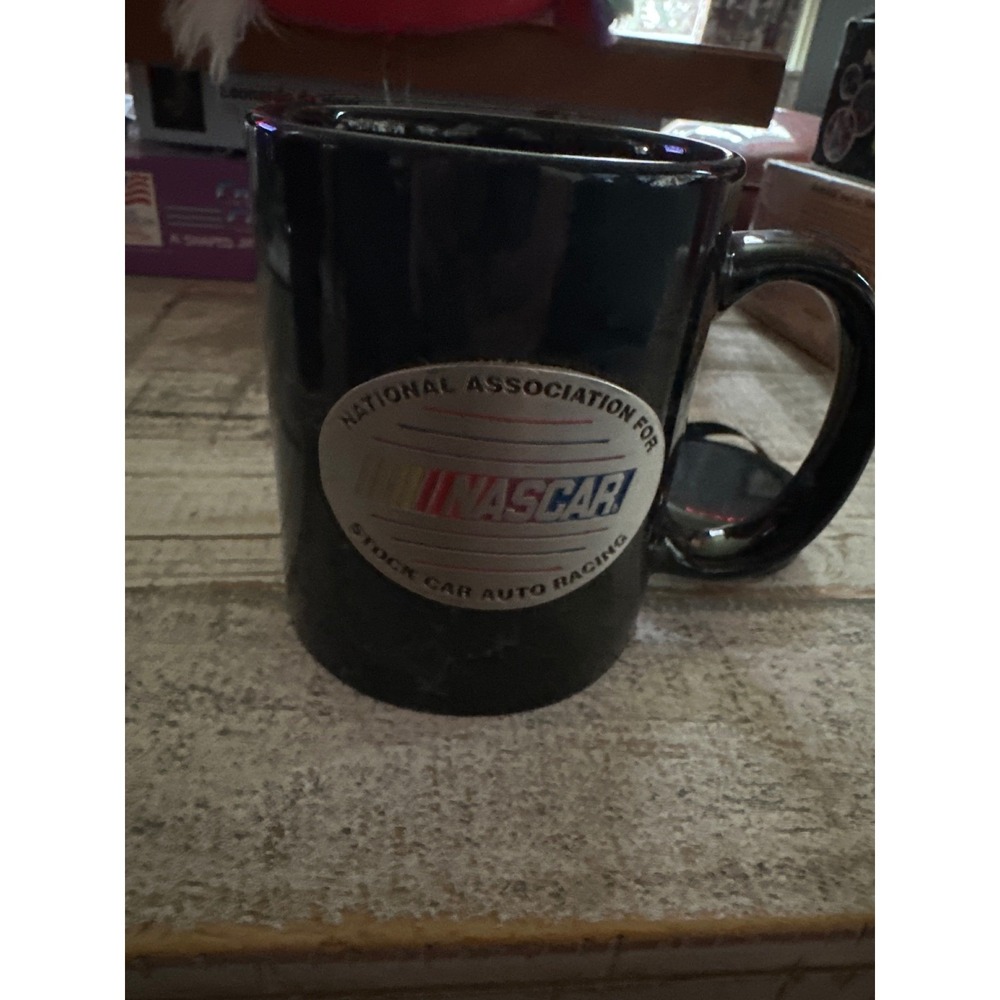 NASCAR Coffee Mug Black Marble Silver Phoenix Pewter Medallion Racing Cup Cup